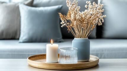 Poster - Serene scandinavian living room cozy environment soft neutral colors minimalist decor inviting atmosphere