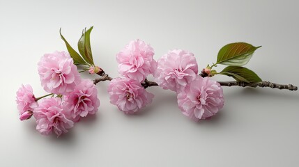 Poster - Delicate cherry blossom branch with soft pink petals nature photography indoor studio tranquil aesthetic