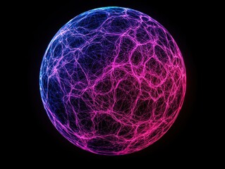 Poster - A holographic 3D sphere with glowing continents and network connections, symbolizing futuristic global technology
