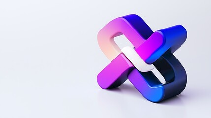 Poster - Abstract Interlocking Three Dimensional Geometric Shapes with Purple Blue Gradient on White Background