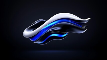 Poster - Abstract Metallic Wave Form in Blue, Black, and White