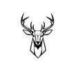 © MatandSterre - Geometric Deer Head: Majestic Wildlife Vector Art. Minimalist Black and White Design, perfect for logos, prints, and home decor.  Elegant and symbolic animal illustration.