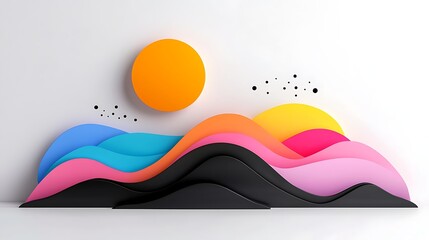 Sticker - Abstract Colorful Papercut Landscape With Sunset