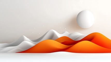 Poster - Abstract Minimalist Landscape with Orange and White Hills
