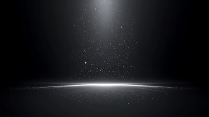 dark background with glowing particles and light beam