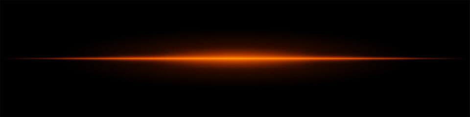 Wall Mural - horizontal light flare with warm glow on a black background. orange energy beam with smooth gradient