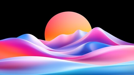 Wall Mural - Vibrant Abstract Landscape with Colorful Hills and Sunset