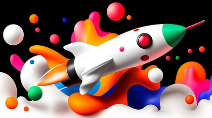 Poster - White Rocket In Flight Through Colorful Paint Splatter