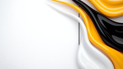 Poster - Abstract Liquid Swirls Black, White, and Yellow Paint Design