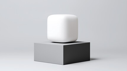 Canvas Print - Simple White Cube on Gray Platform. Minimalist 3D Render