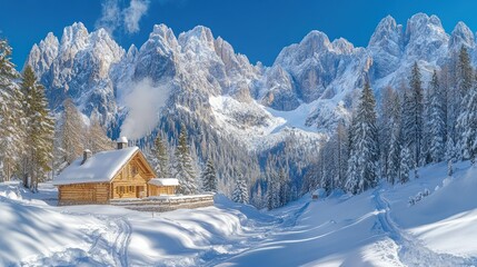 Poster - Snowy Alpine Cabin, Winter Mountain Escape