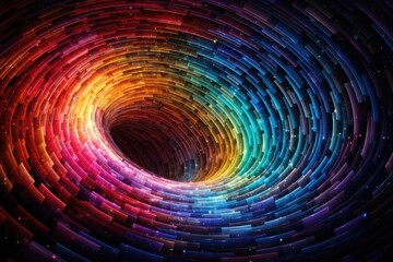 Poster - A mesmerizing spiral of rapidly shifting prismatic shapes forms a vibrant tunnel effect, showcasing a spectrum of colors blending together seamlessly and evoking a sense of depth and motion