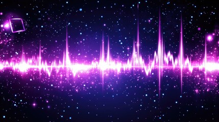 Wall Mural - Abstract Sound Waveform Visualization in Vibrant Pink and Purple Colors on a Dark Background