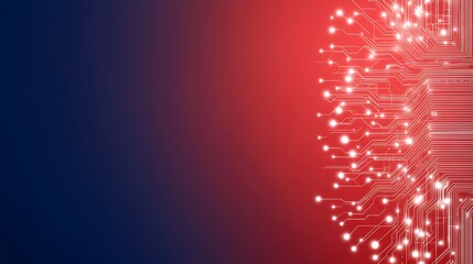 Poster - Abstract Red and Blue Technology Background with Glowing Circuit