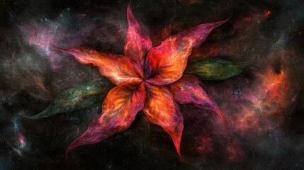 Wall Mural - Colorful Abstract Flower Shaped Design in Cosmic Space with a Rich Galaxy Background