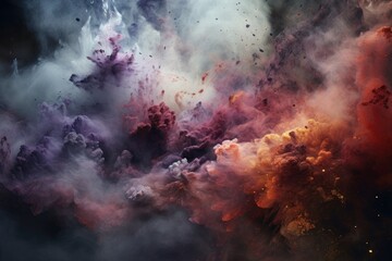 Poster - A dense cloud of colorful particles suspended in a surreal, dreamlike atmosphere, creating an enchanting display of color and texture at twilight
