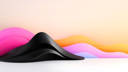 Poster - Abstract Colorful 3d Wave Background with Pastel Hues and Black Shapes