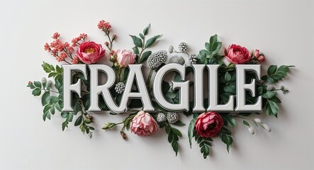 Wall Mural - fragile typography lettering decorative design on plain white background