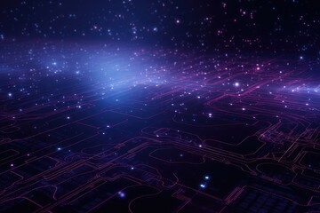 Poster - A mesmerizing galaxy backdrop features luminous tech circuits, creating a futuristic atmosphere that evokes a sense of wonder and exploration in the vastness of space