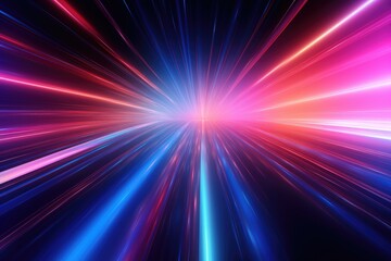 Poster - Vibrant abstract composition with blurred lines and neon lights in a dynamic burst of color creating an energetic atmosphere suitable for an art exhibit or modern gallery
