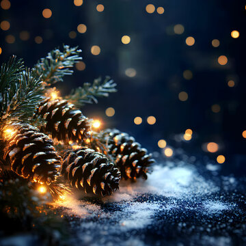 Festive New year background with cones and lights