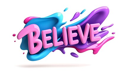 Poster - Believe A Colorful 3D Typography Design with Paint Splatter