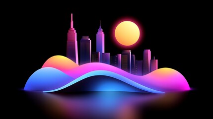Fototapete - Neon Cityscape at Sunset Pixel Art