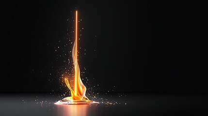 Poster - Intense Vertical Flame with Glowing Embers Against a Dark Background