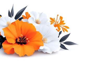 Wall Mural - Orange and White Flower Bouquet on White Background