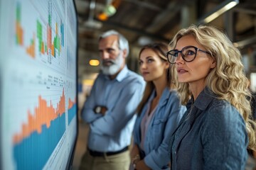 Aufkleber - Business professionals analyze data trends during meeting in modern office environment