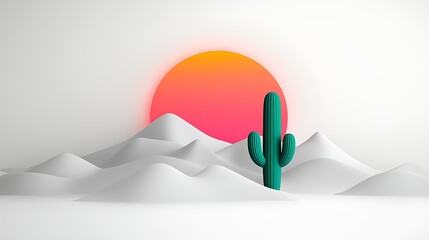 Wall Mural - Pixel Art Desert Landscape with Cactus at Sunset