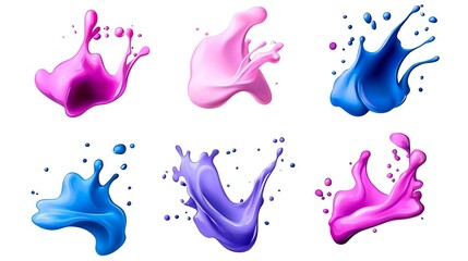 Poster - Six Colorful Paint Splatter Variations on White Background