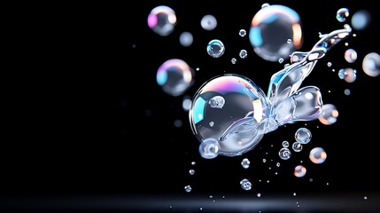 Fototapete - Iridescent Bubbles Floating in Dark Space An Abstract 3D Render