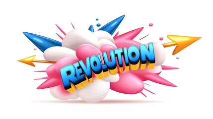 Poster - Dynamic Revolution Text Graphic with Pink, Blue, and Gold Arrows