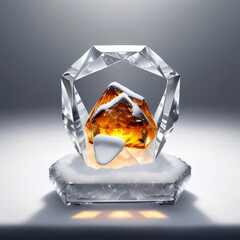 Wall Mural - A close-up of frozen ice cubes with crystals on a black background, showcasing transparent and cool textures with reflections and droplets