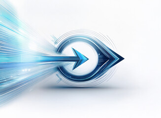 Aufkleber - a vibrant blue arrow, radiating light and speed, shoots forward through a dynamic, circular technolo