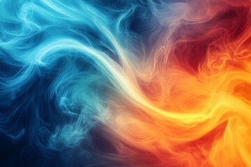 Wall Mural - Colorful abstract swirl of blue and orange smoke blending together in an artistic display of fluid movement