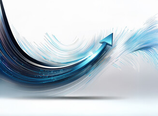 Wall Mural - Abstract illustration of a dynamic blue arrow, formed by flowing lines and streaks against a white background, suggesting growth, progress, and technology.