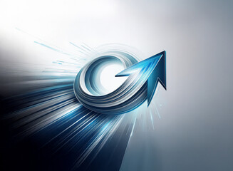 Aufkleber - abstract 3d arrow design. a swirling, blue and grey arrow bursts from a bright light, suggesting spe