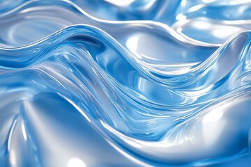 Poster - Flowing blue waves of translucent material create a serene, reflective surface in a calming environment