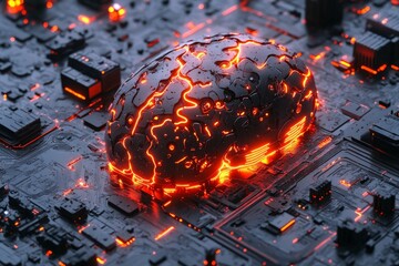 Aufkleber - Artificial intelligence brain design with glowing circuitry on a futuristic surface