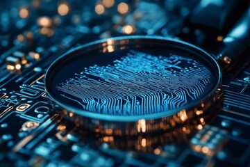Leinwandbilder - Detailed close-up view of a circuit board under magnification highlighting intricate designs and connections