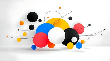 Fototapete - Colorful Abstract Geometric Composition with Circles and Lines on White Background