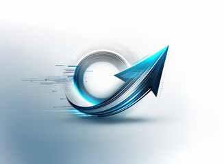 Wall Mural - Abstract logo featuring a sleek, blue arrow curving around a circular element, suggesting growth and speed.  Motion blur effect adds dynamism.