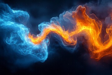 Aufkleber - Colorful swirling smoke representing fire and ice in a dramatic contrast on a dark background