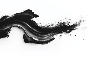 Aufkleber - Dynamic black and white abstract art piece showcasing fluid brush strokes on a blank background