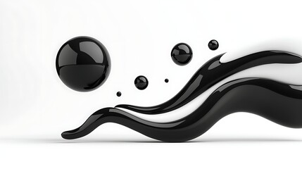 Poster - Abstract Black Liquid Wave With Glossy Spheres