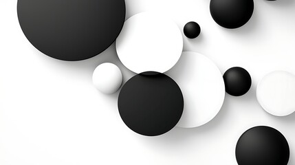 Poster - Abstract Monochromatic Composition of Black and White Circles and Spheres