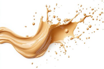 Aufkleber - Fluid beige paint splashing on a white background creates a vibrant artistic effect