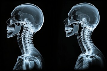 Aufkleber - Detailed X-ray images showing human skull and cervical spine from both sides for medical analysis